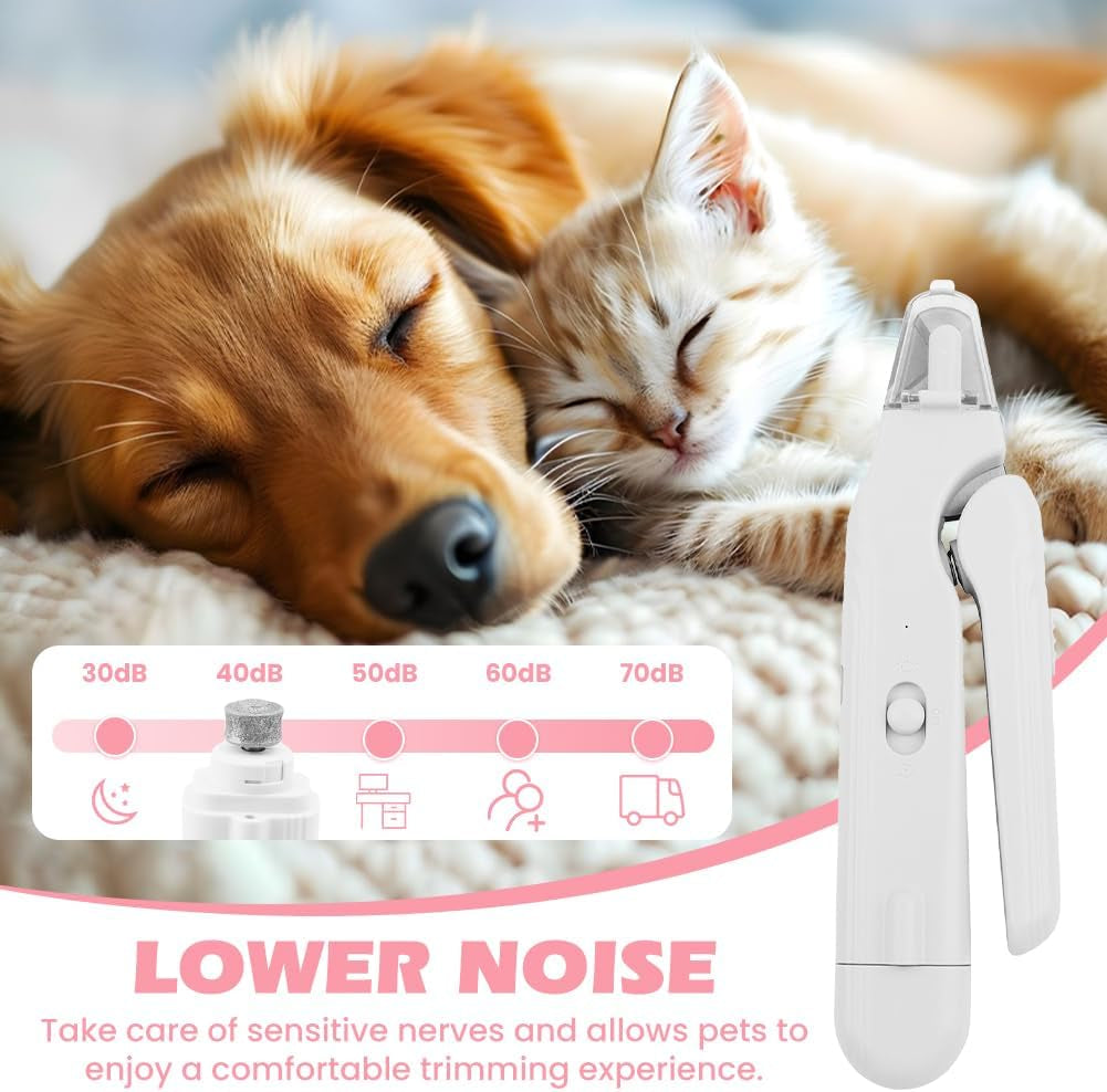2 in 1 Cat Dog Nail Clippers & Grinder with LED Light, Quiet Rechargeable