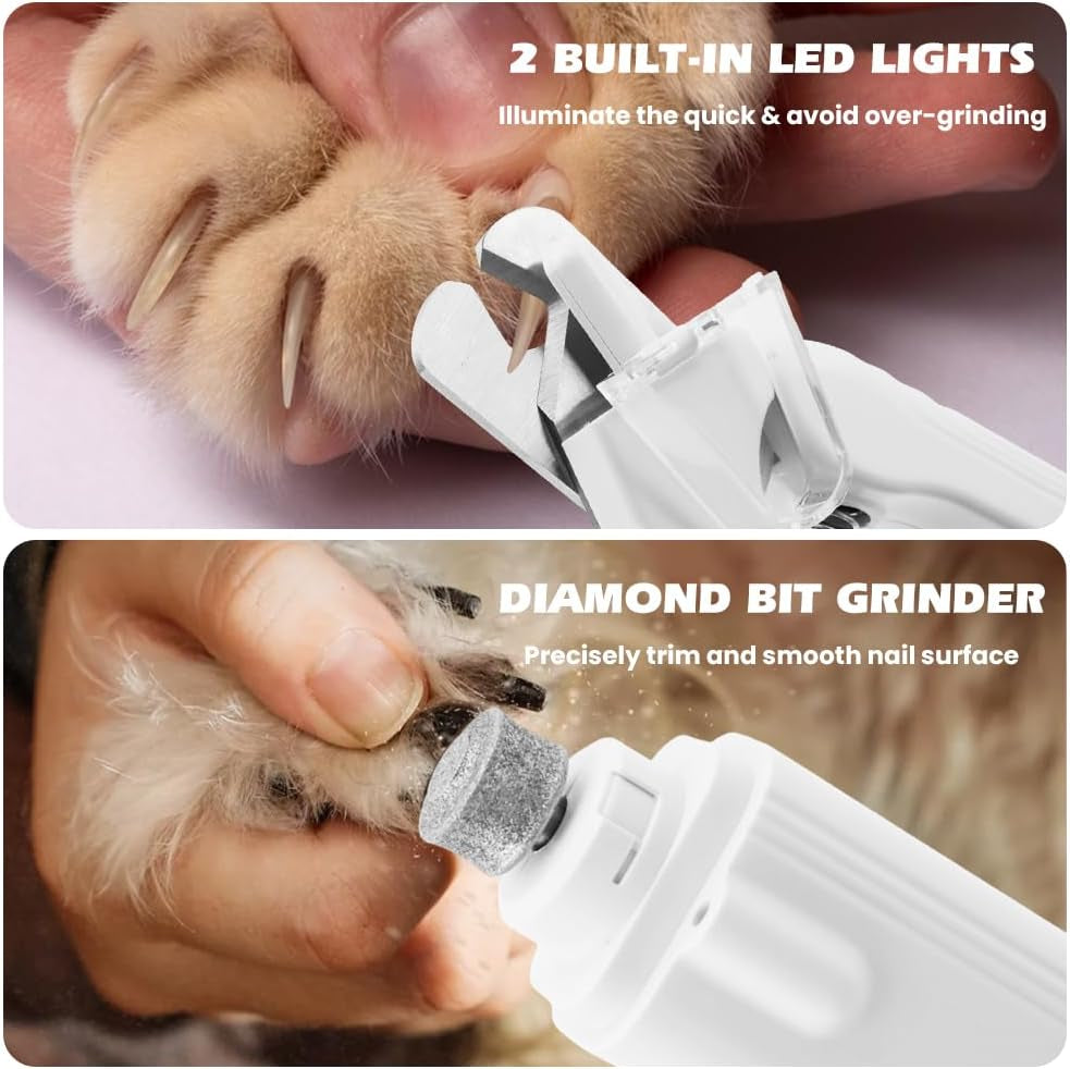 2 in 1 Cat Dog Nail Clippers & Grinder with LED Light, Quiet Rechargeable